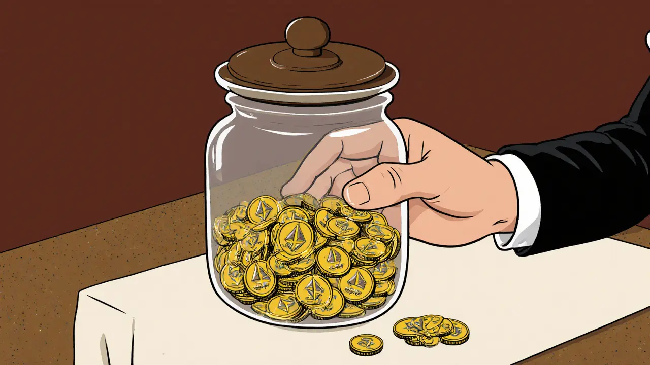 Tip jar filled with ETH coins representing miner tips for speedy transactions.