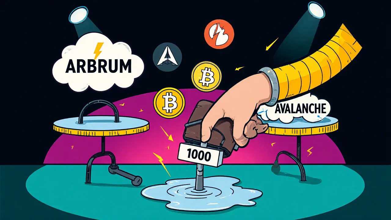 Cartoon trader pulling crypto icons toward a 100× leverage lever on a DEX.