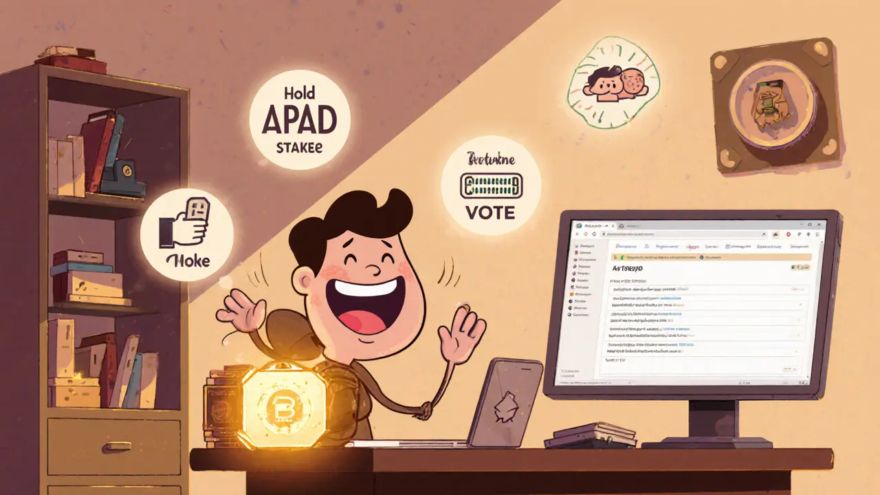 User at a desk prepares for airdrop with wallet hardware and testnet UI.