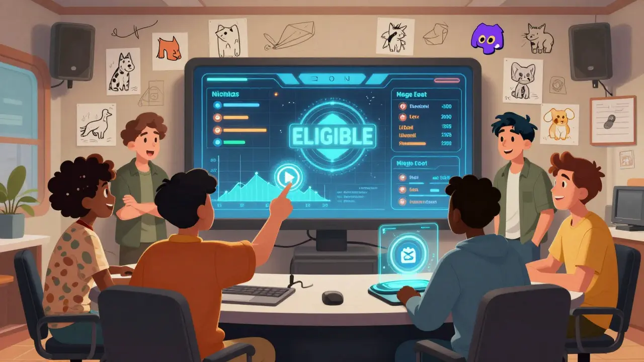 Players gather around a holographic dashboard showing ZOO token stats and a countdown to the Mega Event.