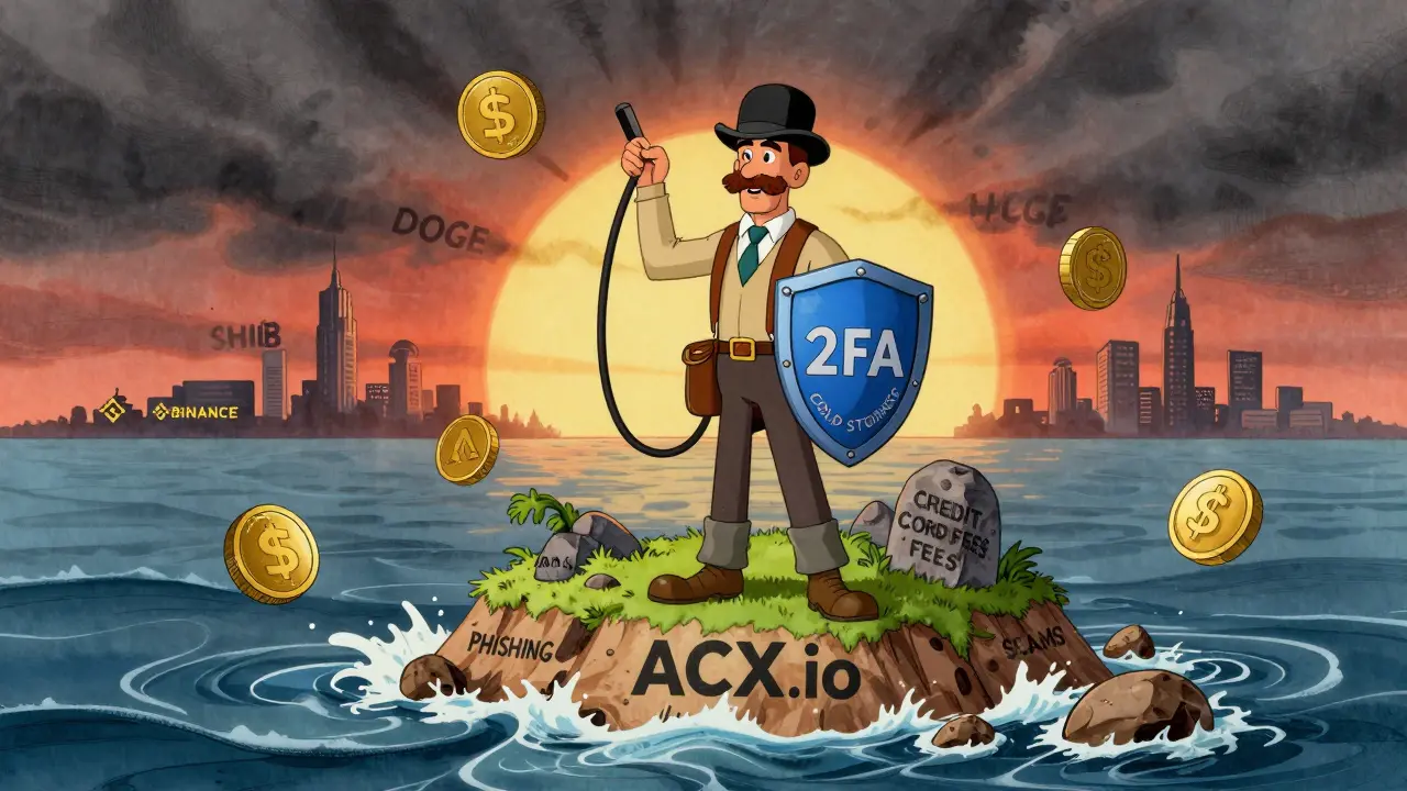 Aussie trader safe on ACX.io island while chaotic crypto scams crash around him.