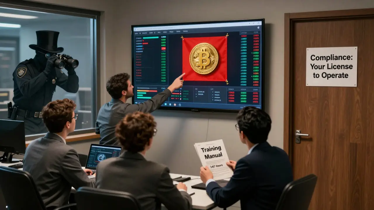 Crypto team watches real-time transactions as OFAC agents observe from outside the office.