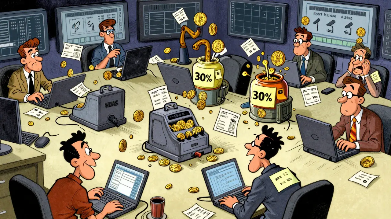 Traders swap crypto for goods as tax jars collect 30% of each transaction.