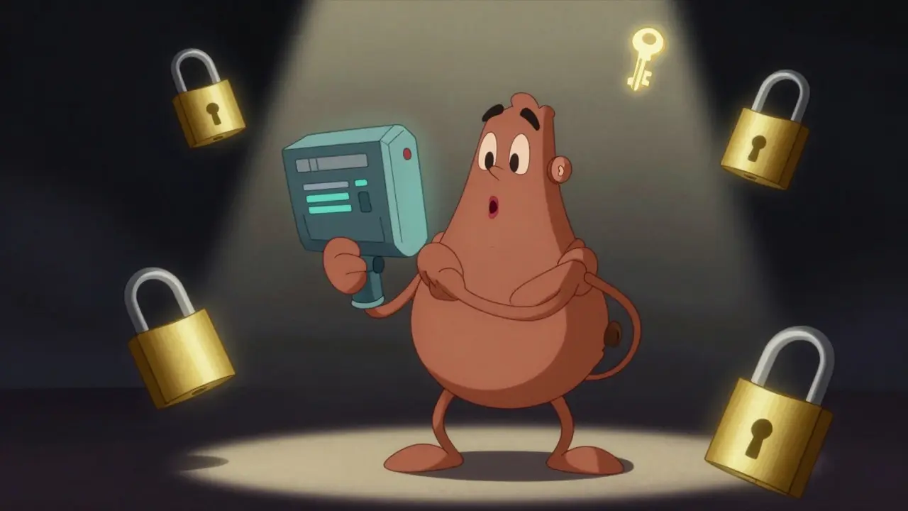 Vintage cartoon character holding glowing cryptographic key.