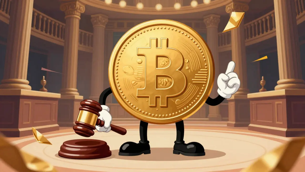 Anthropomorphic BIT token wearing a tuxedo and holding a gavel