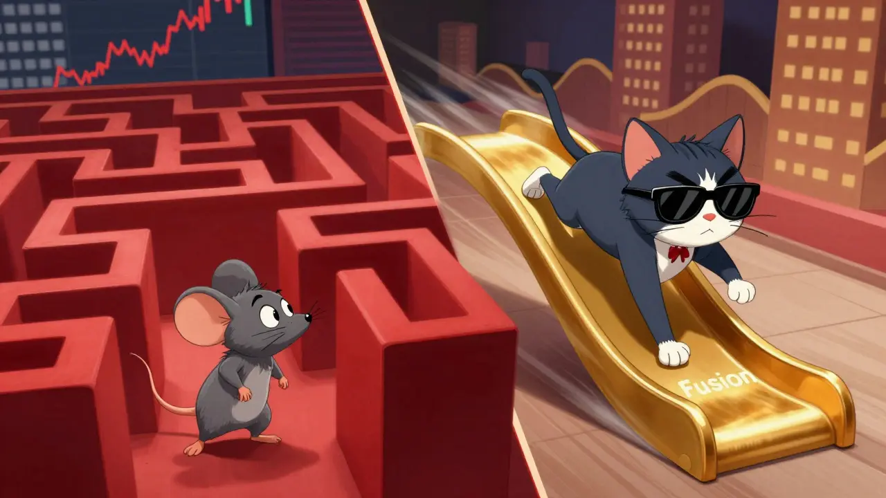 Cat sliding fast on Fusion track avoiding fee maze obstacles