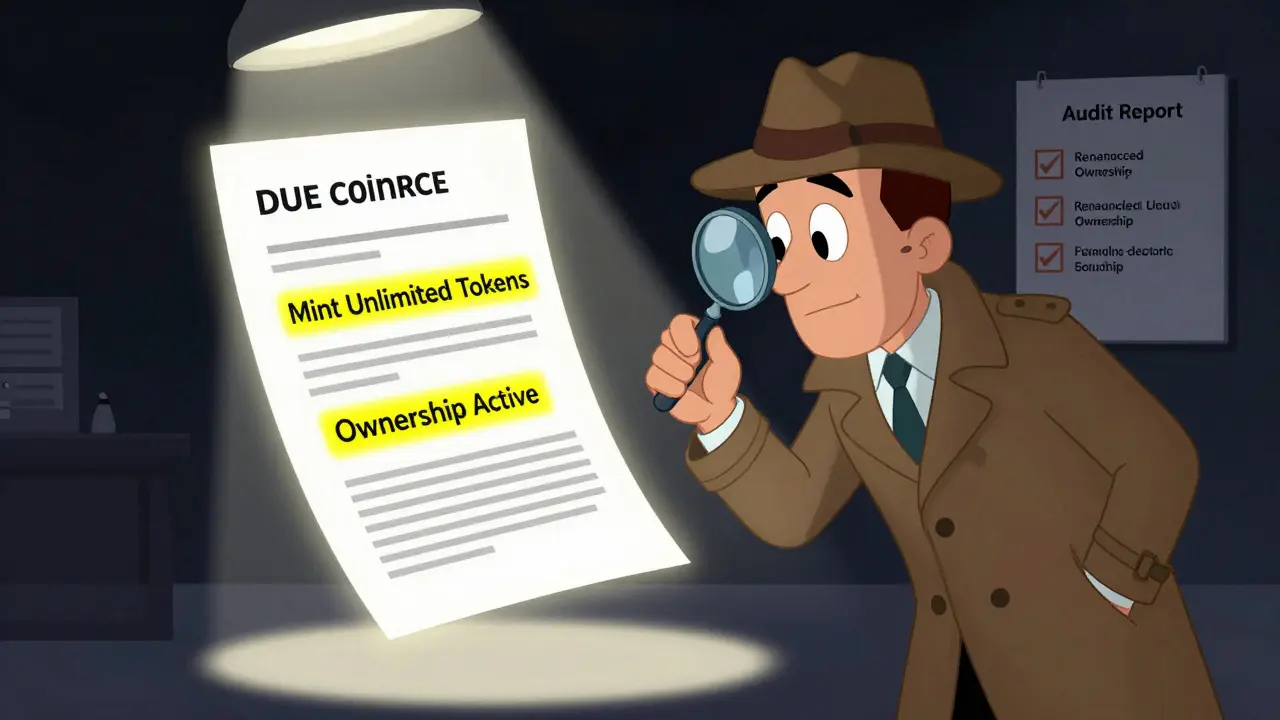 Detective inspecting smart contract for risks