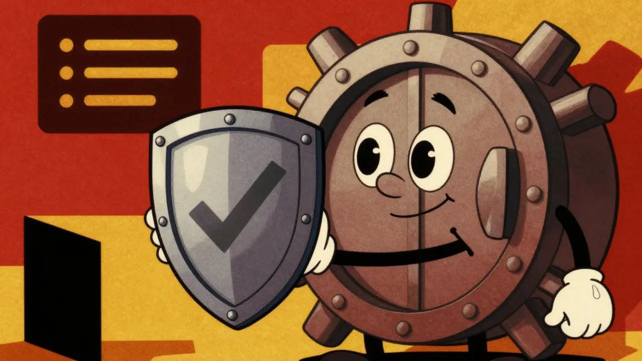 Retro animated character guarding secure smart contracts