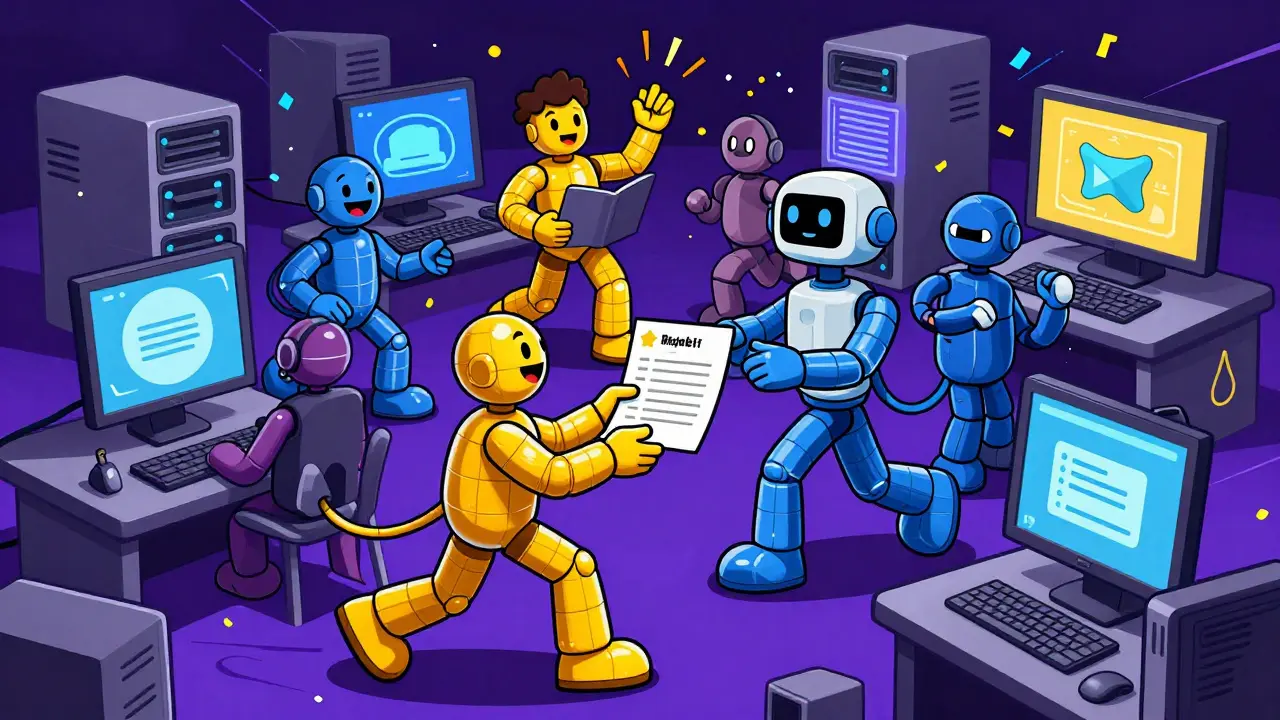 Animated characters engaging with DeFi testnets and bug bounties