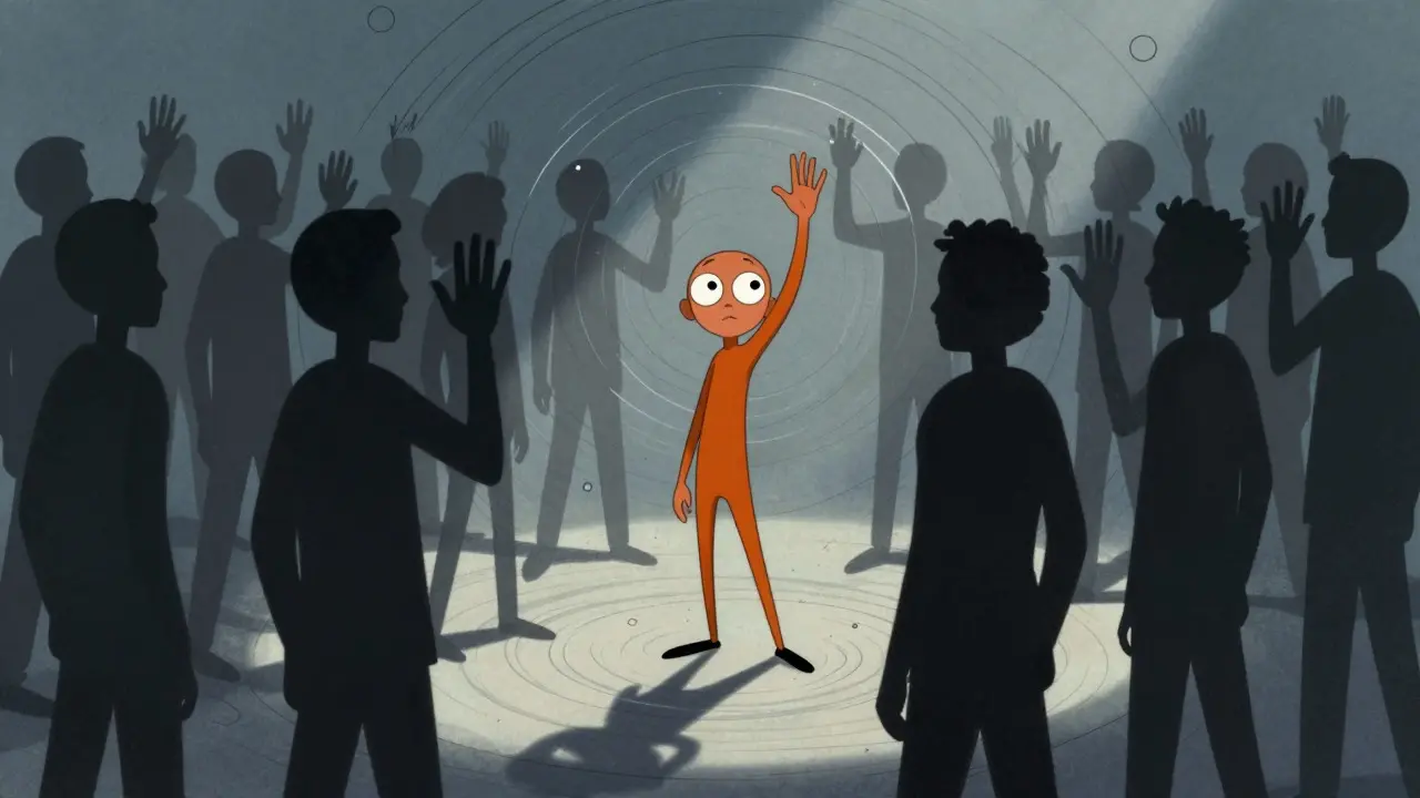 Animation style crowd scene illustrating hidden sender in ring signatures