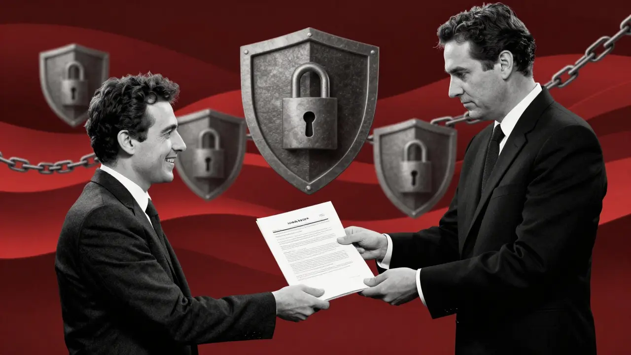 Auditor handing security report to relieved developer
