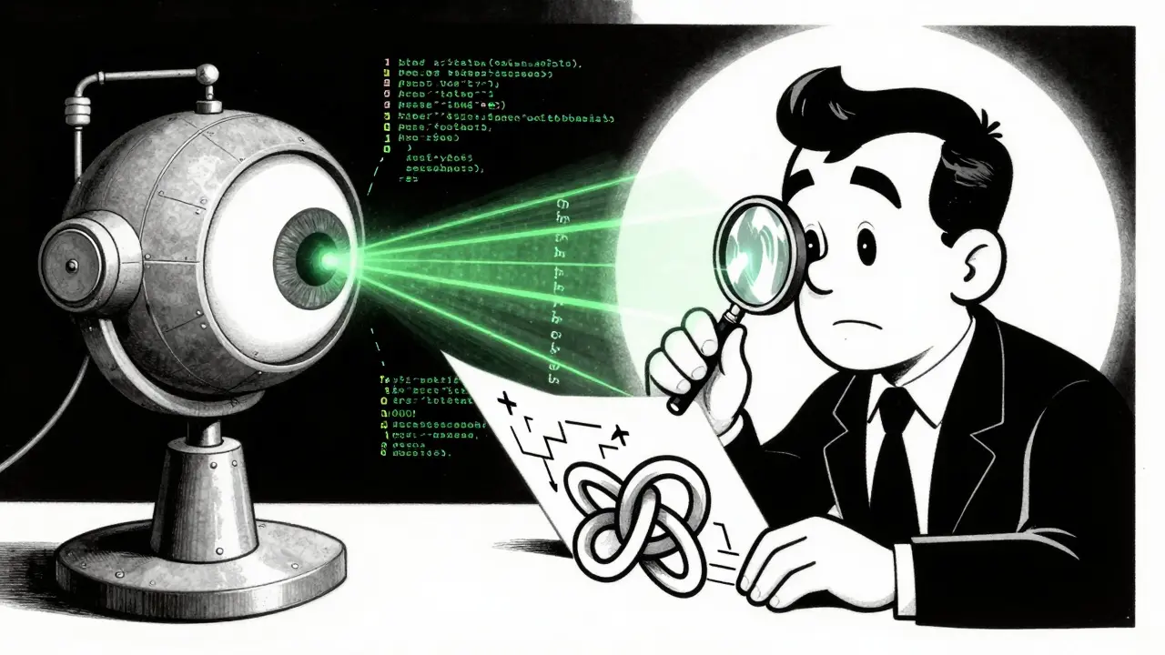 Robot scanner and human auditor reviewing code together