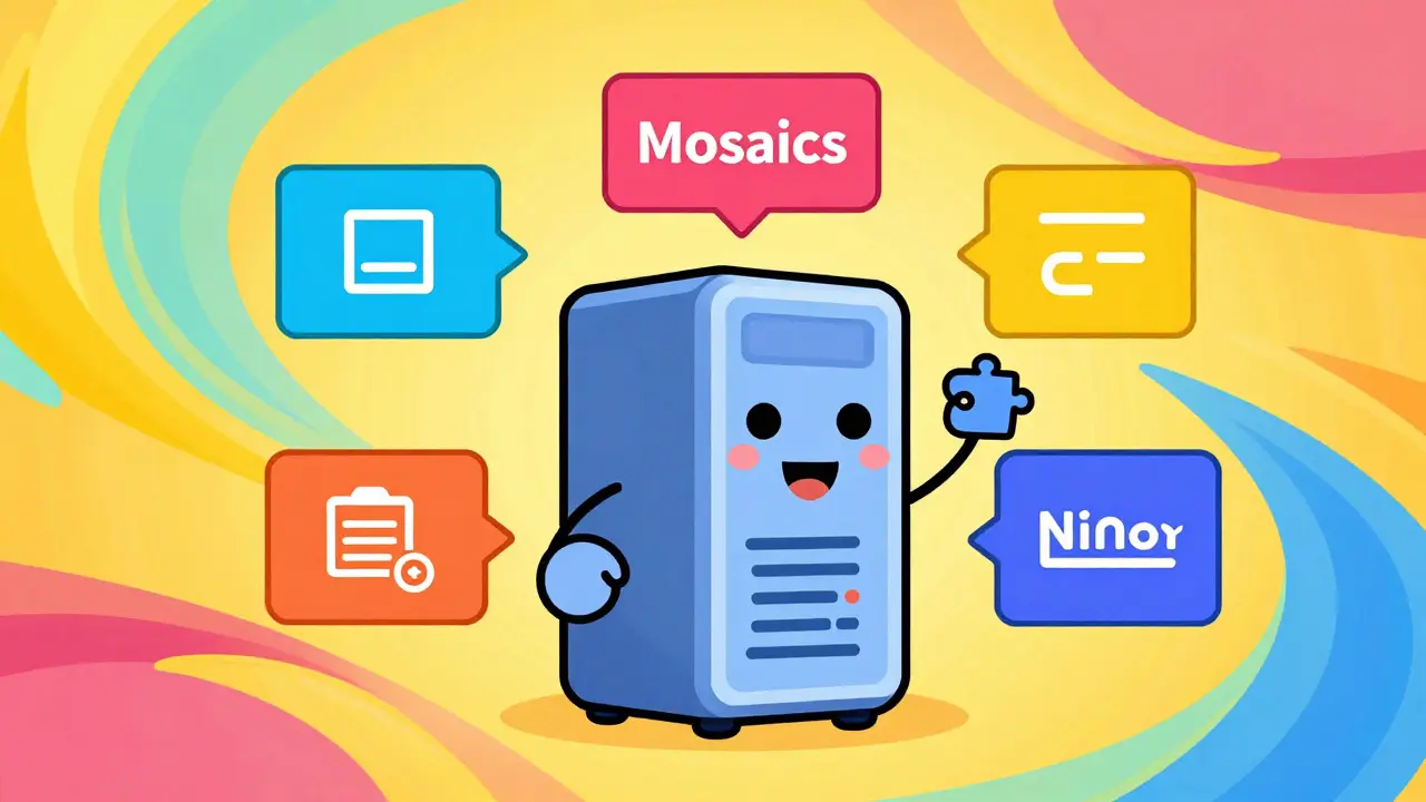 Symbol blockchain server with mosaic assets illustration