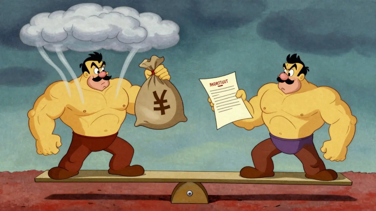 Illustration of two characters balancing a seesaw to calm a storm
