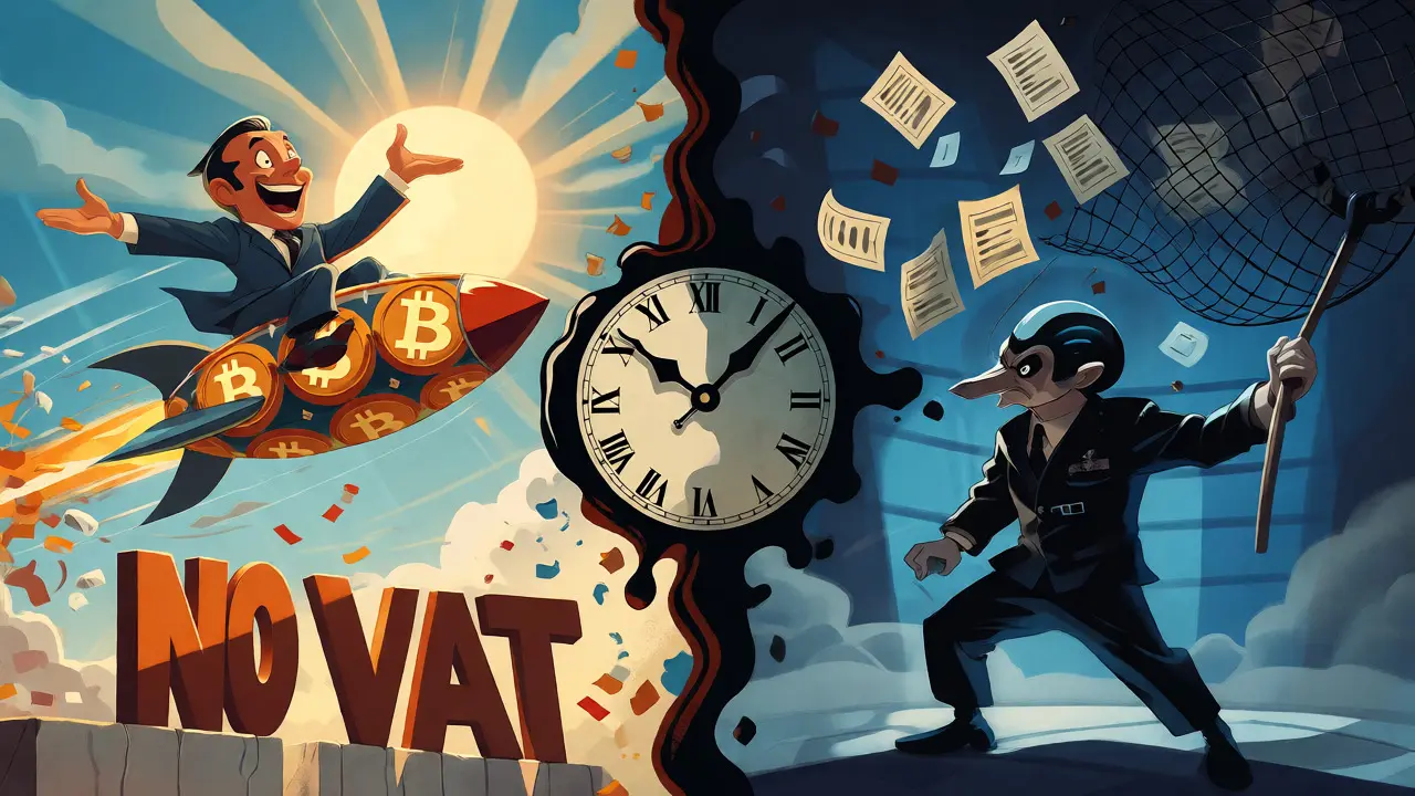 Split scene showing tax freedom rocket vs future data reporting nets