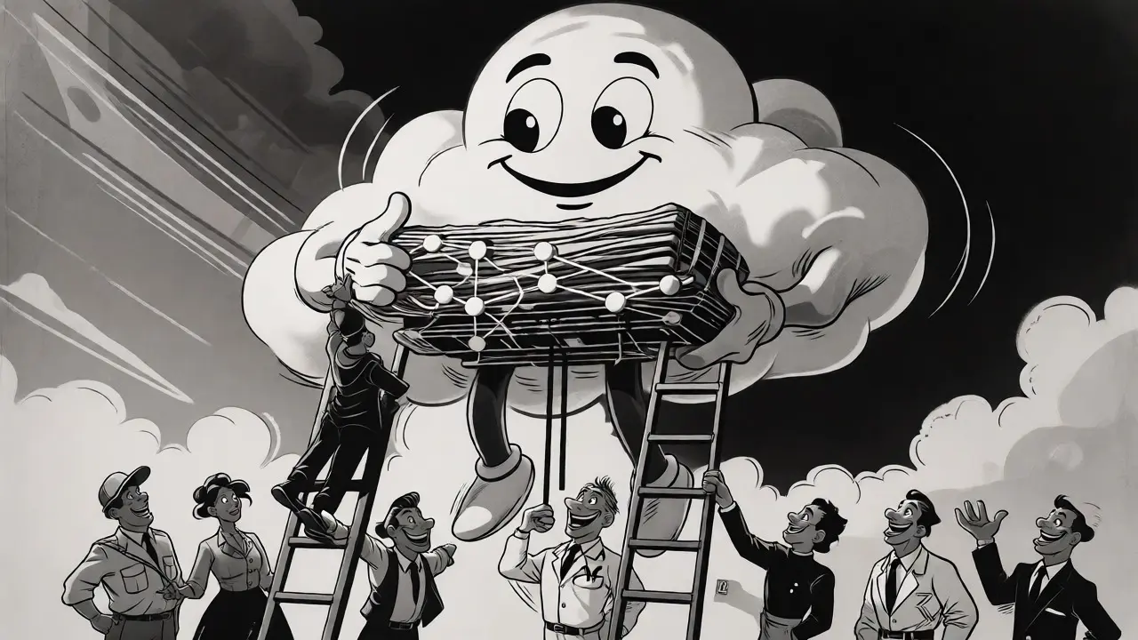 Anthropomorphic cloud character supporting business users with blockchain nodes