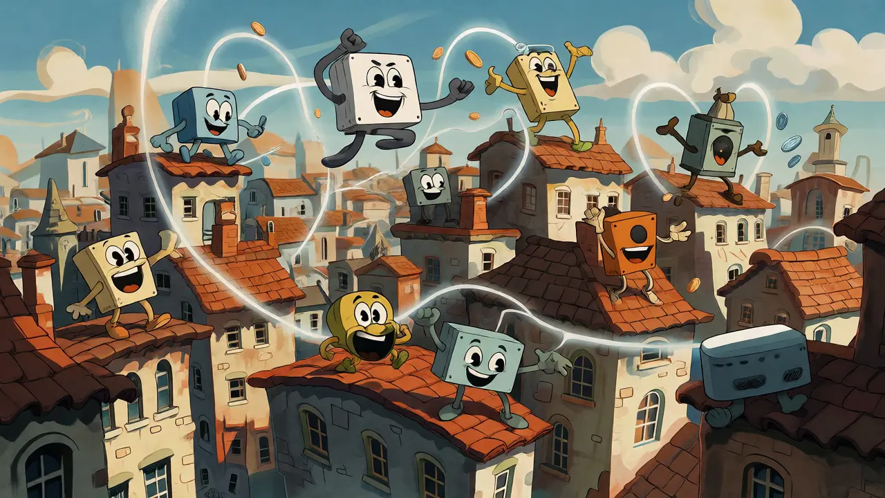 Anthropomorphic devices forming a decentralized network on rooftops