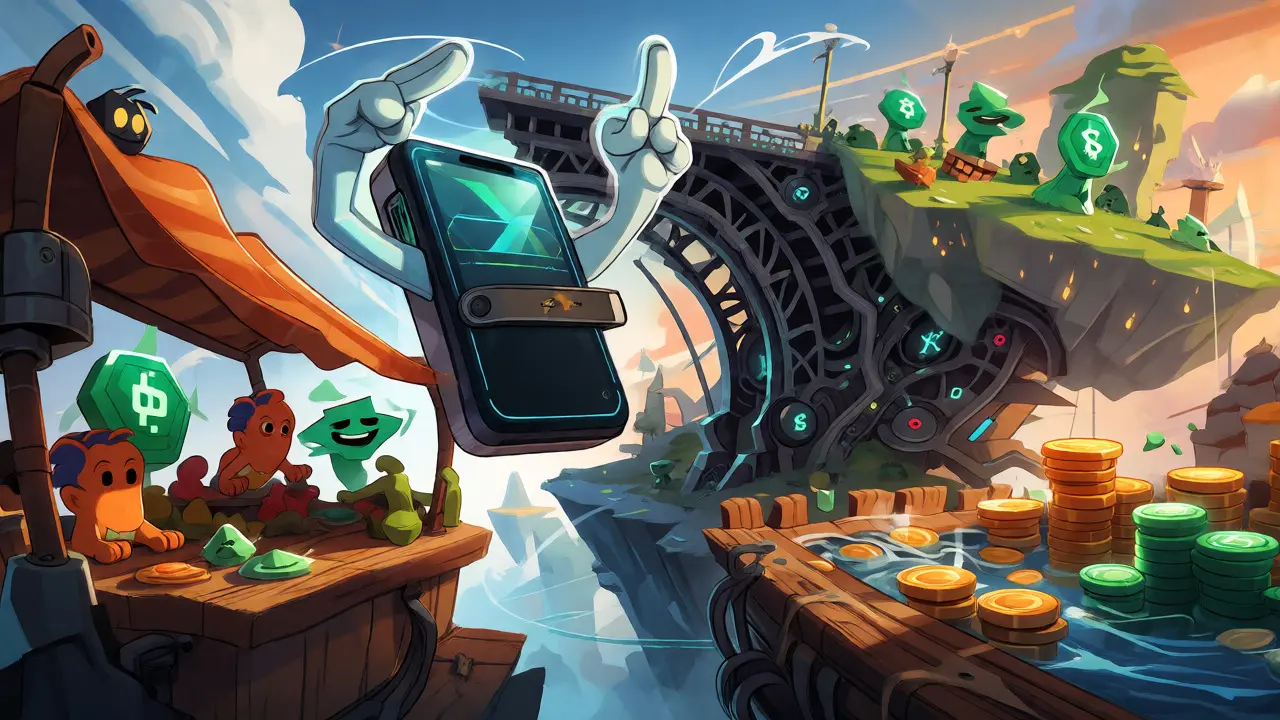 Illustration of BRC20.com ecosystem featuring wallets, bridges, and staking pools.