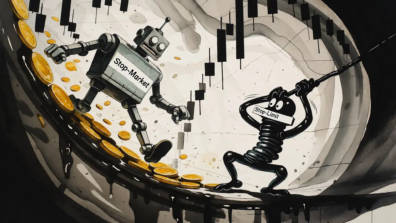 Robot slipping on gold coins versus a spring character holding on, illustrating slippage.