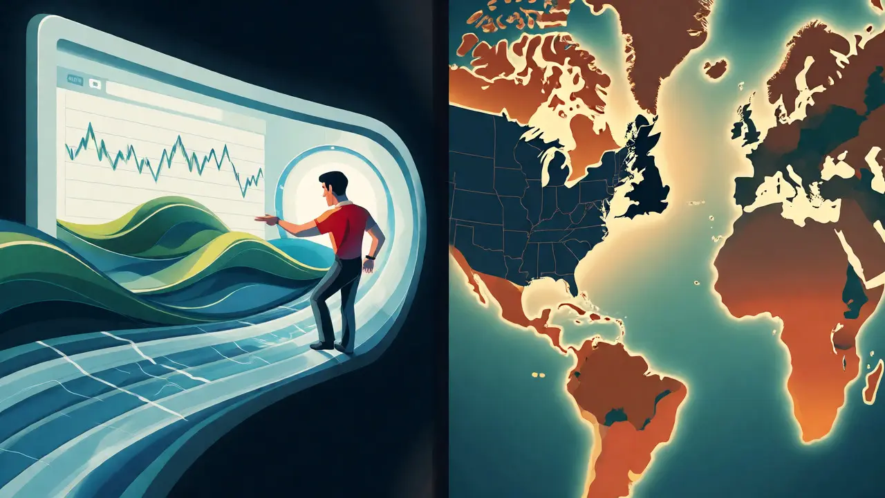 Split view of smooth trading interface and blocked US/UK regions on a map
