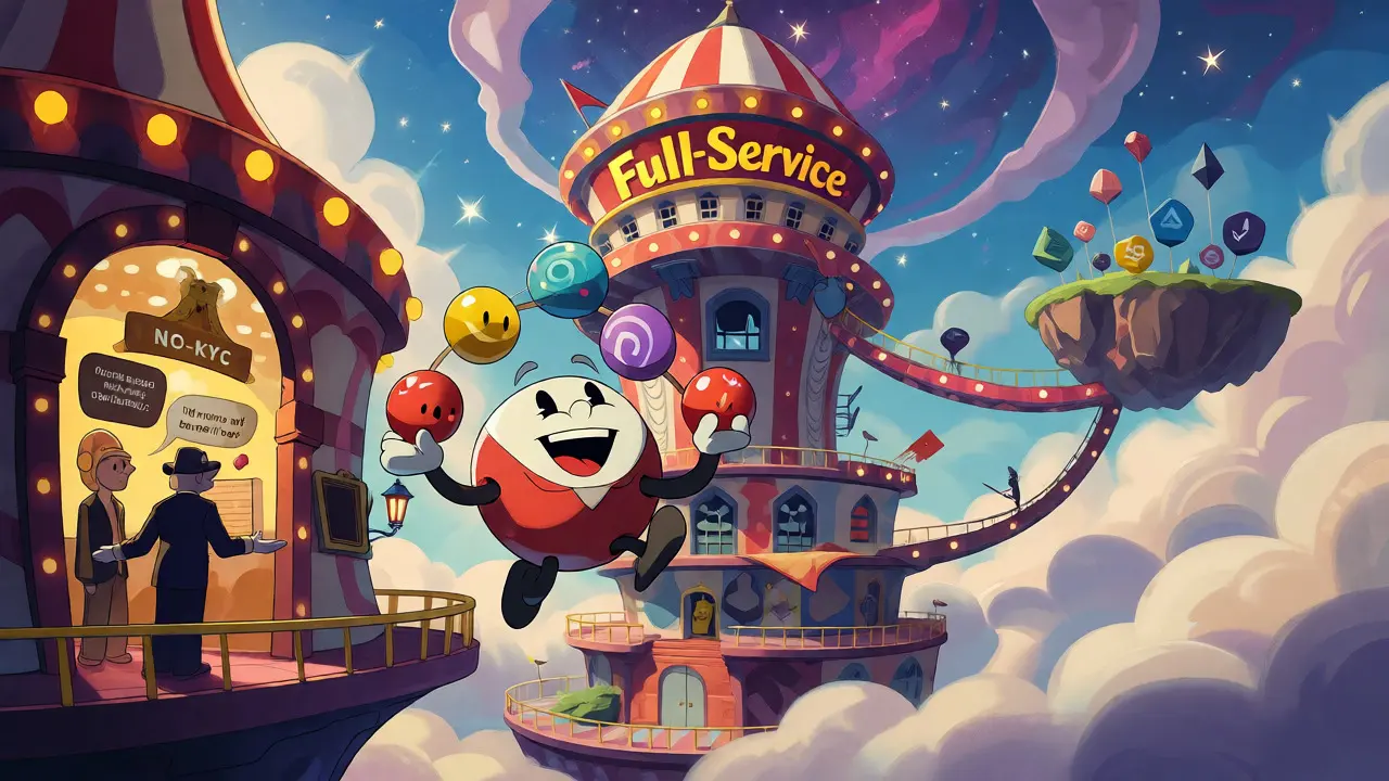 Whimsical DeFi hub carnival with cross-chain connections